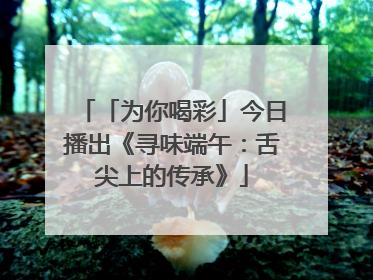 「为你喝彩」今日播出《寻味端午：舌尖上的传承》
