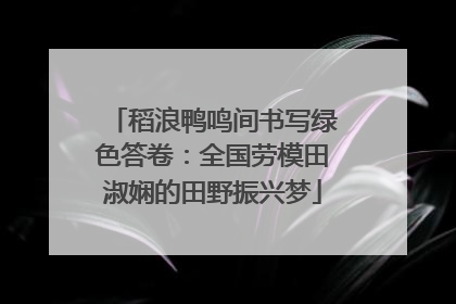 稻浪鸭鸣间书写绿色答卷：全国劳模田淑娴的田野振兴梦
