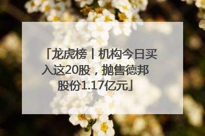 龙虎榜丨机构今日买入这20股，抛售德邦股份1.17亿元